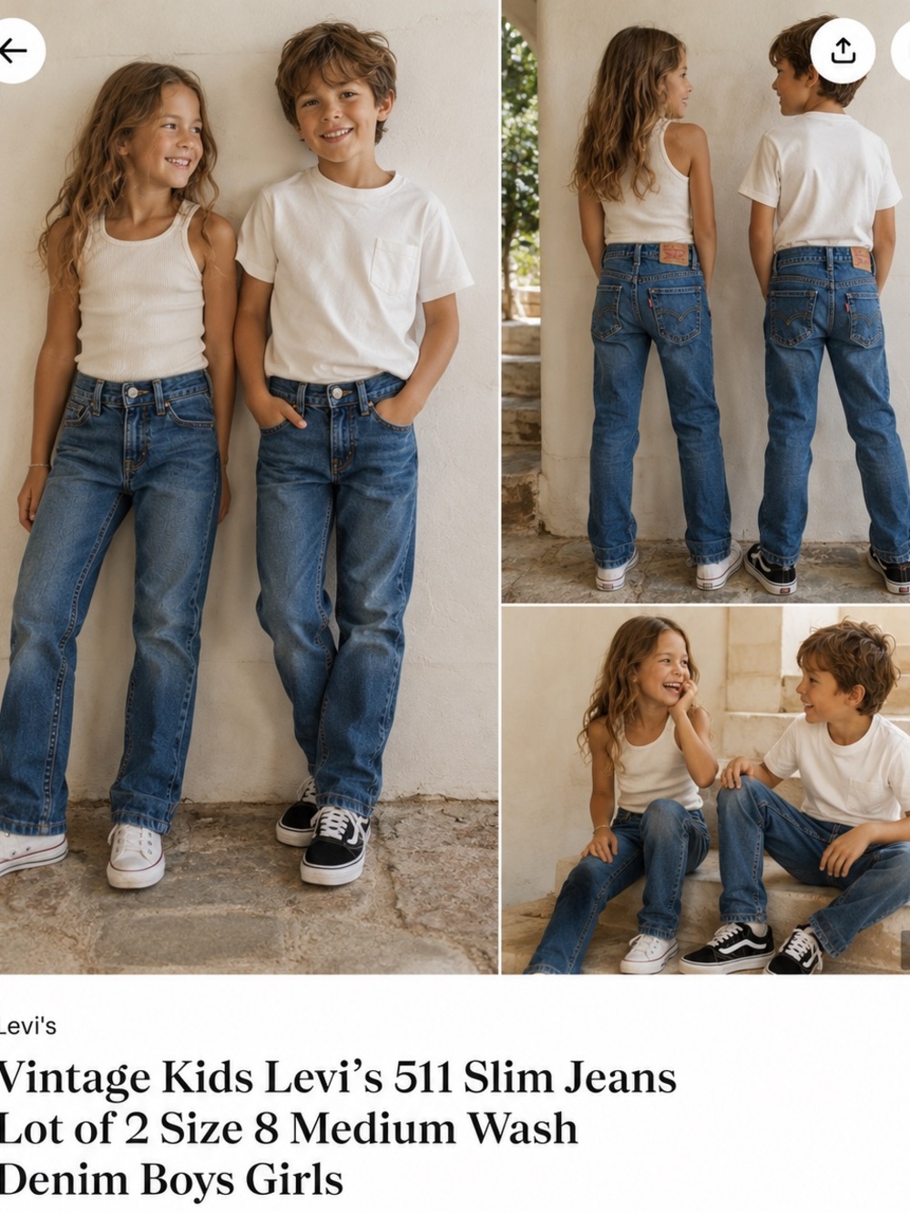 Vintage Kids Levi’s 511 Slim Jeans Lot of 2 Size 8 Medium Wash Denim Boys Girls